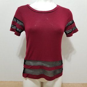 Occasion top Medium fishnet mesh stripe embellished slub knit mall vampire goth